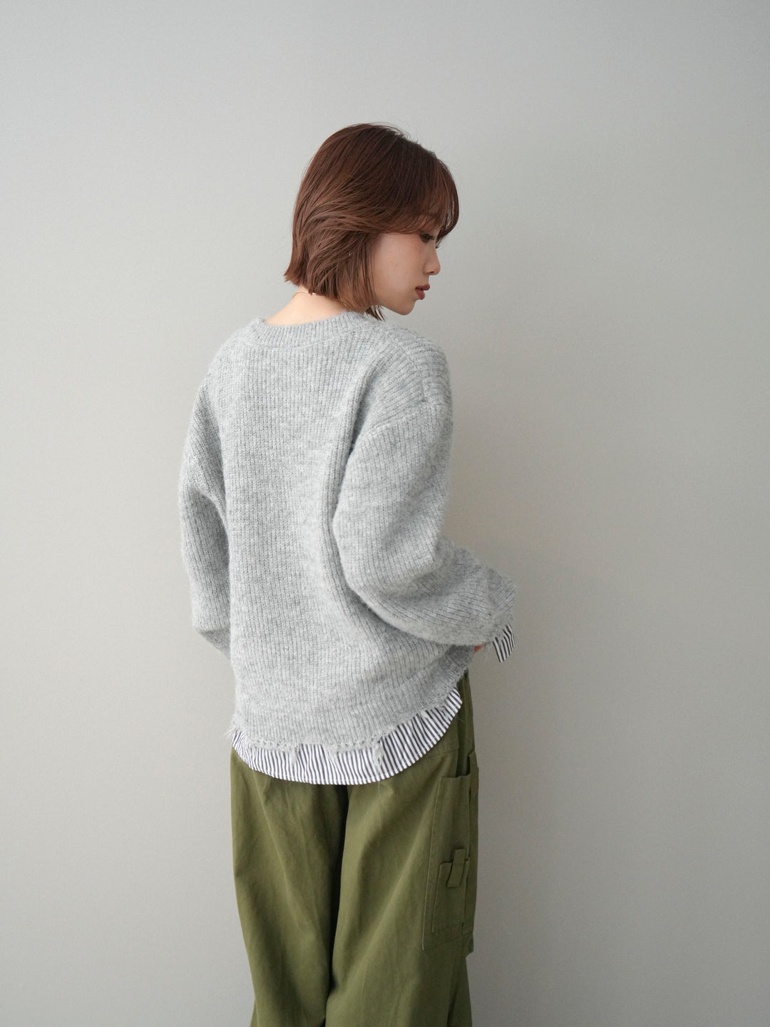 [SET]裾シャツレイヤードダメージニットプルオーバー+裾シャツレイヤードダメージニットプルオーバー(2set)