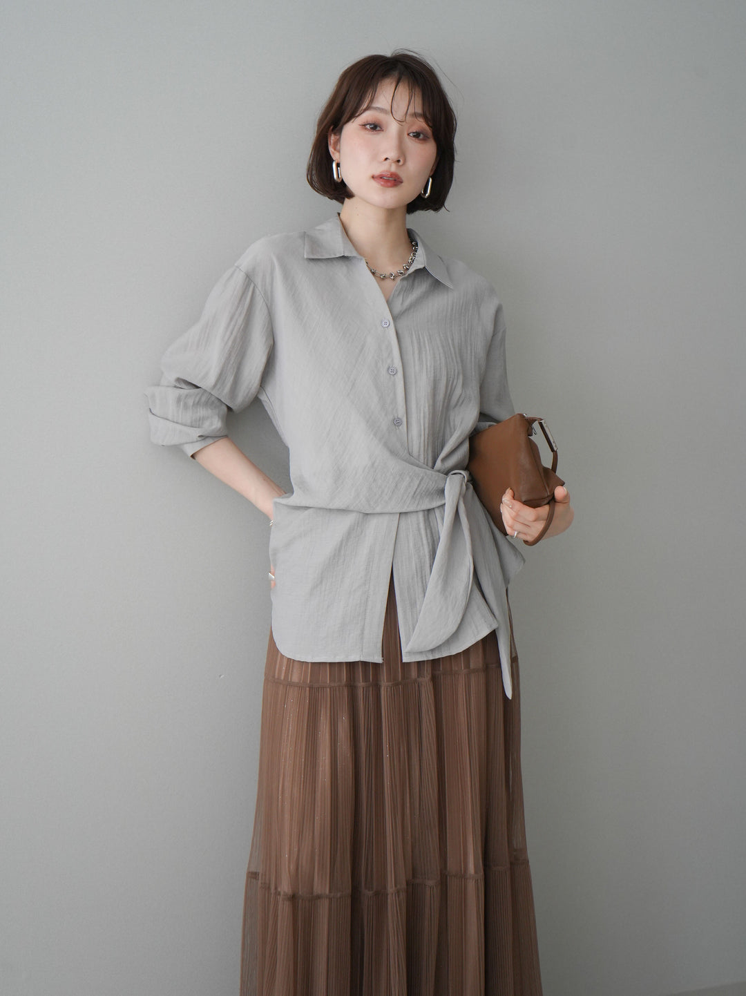 [予約]フロントアシンメトリーブラウス/gray