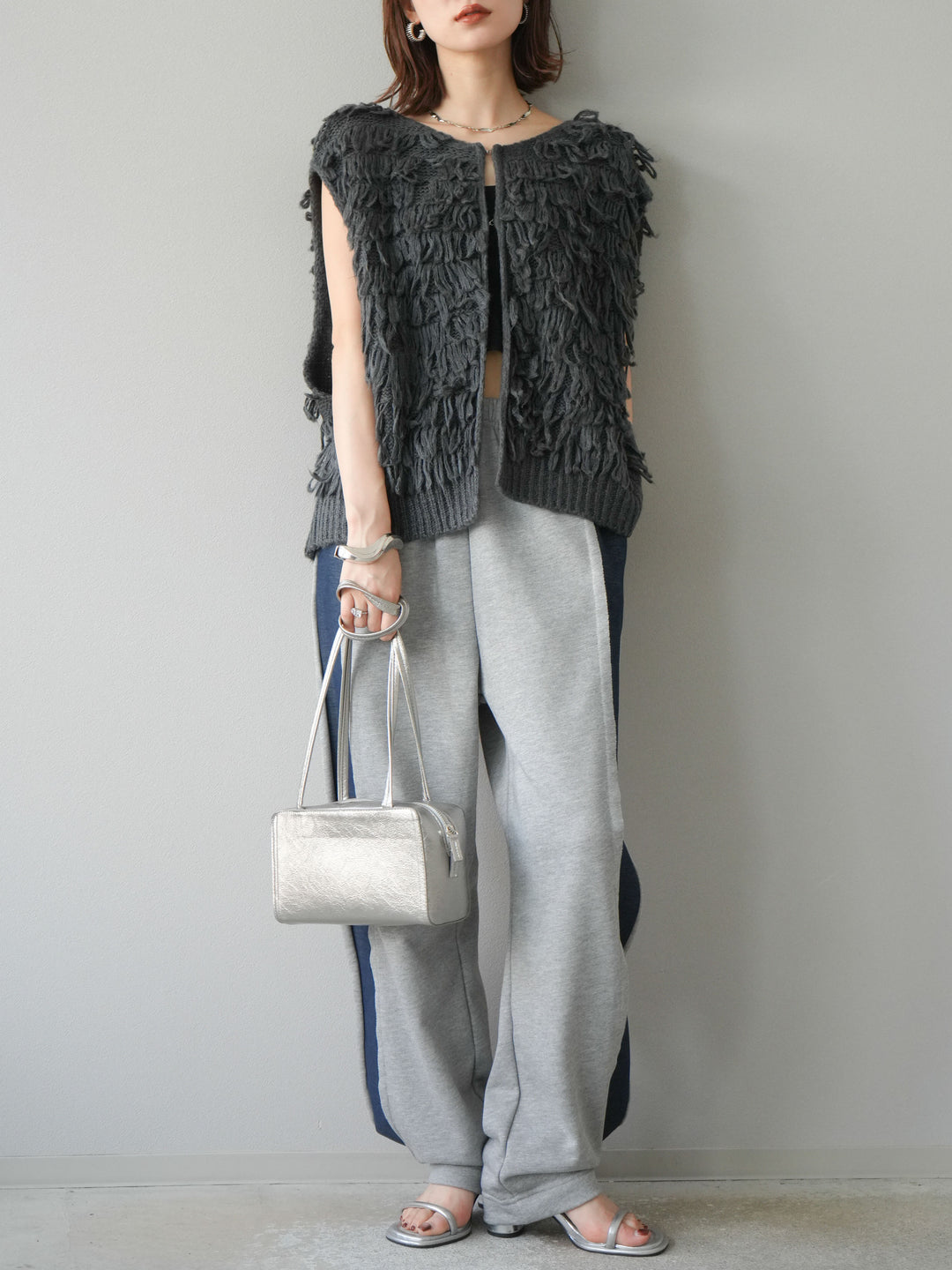 [予約]デニム切替2WAYデザインスウェットパンツ/グレー