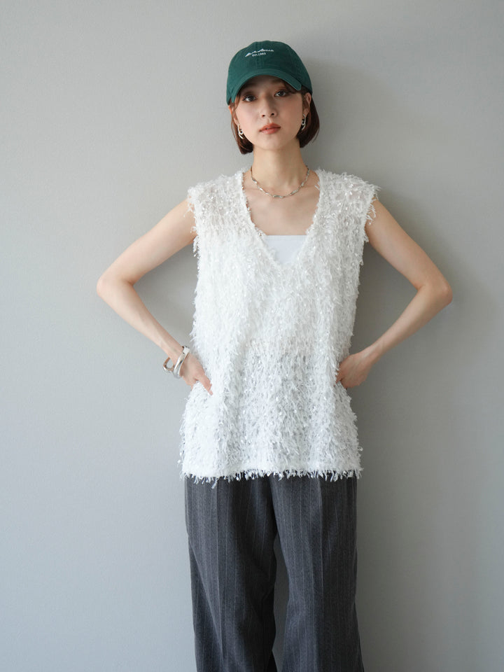 [予約]フェザーVネックベスト/ホワイト