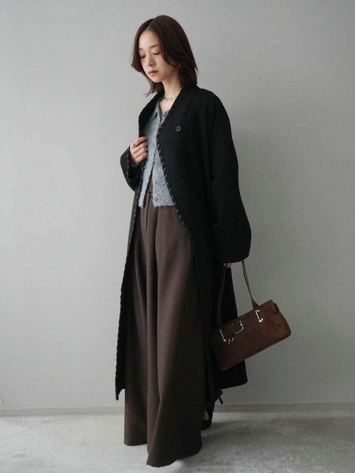 [SET]ハンドステッチ裏中綿ロングコート+テープベルトタックバギーパンツ(2set)