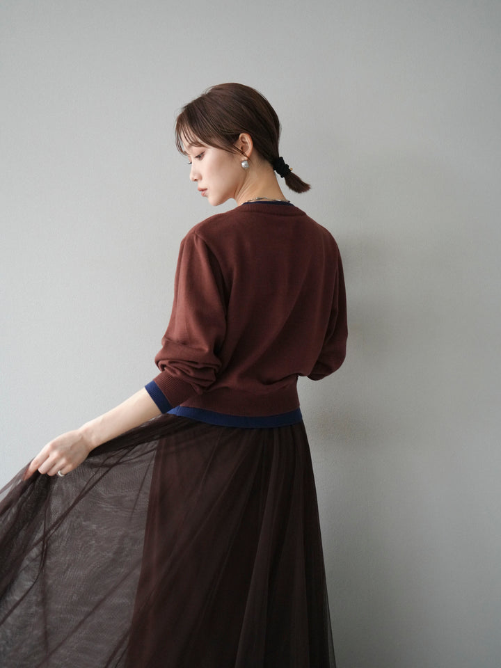 [SET]配色レイヤードカーディガン+チュールボリュームスカート(2set)