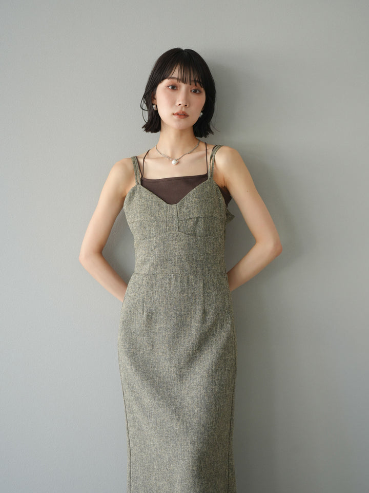 [預購] 夏季粗花呢露背吊帶洋裝/棕色