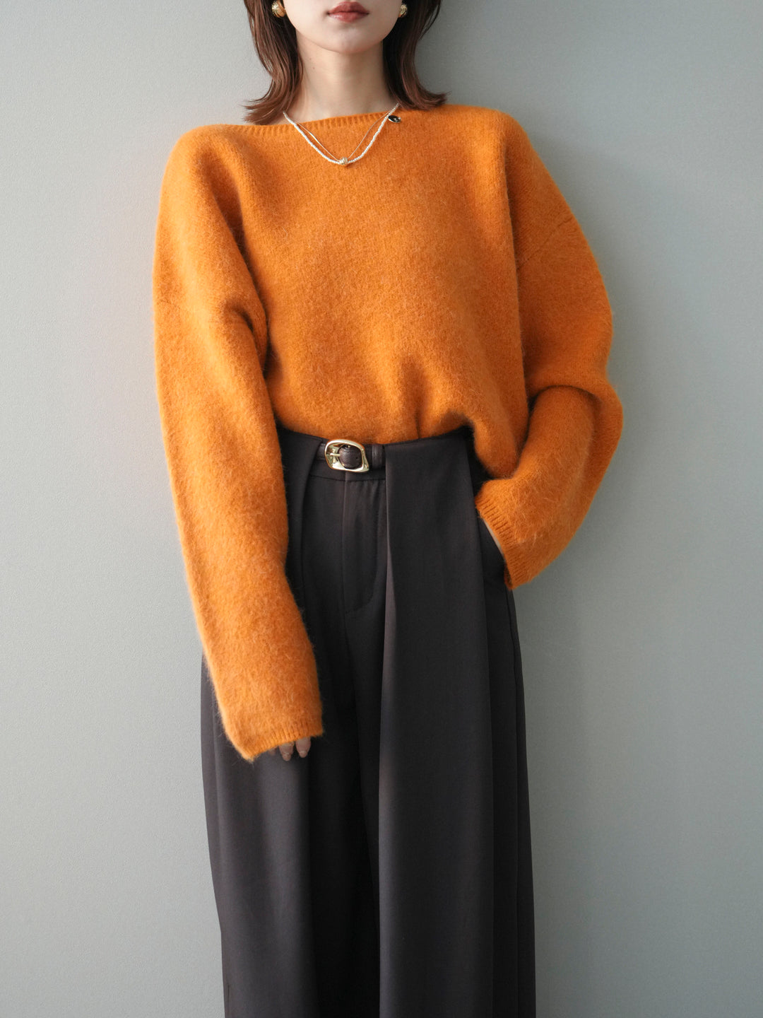 [SET]アンゴラタッチボートネッククロップドプルオーバー+選べるアクセセット(2set)