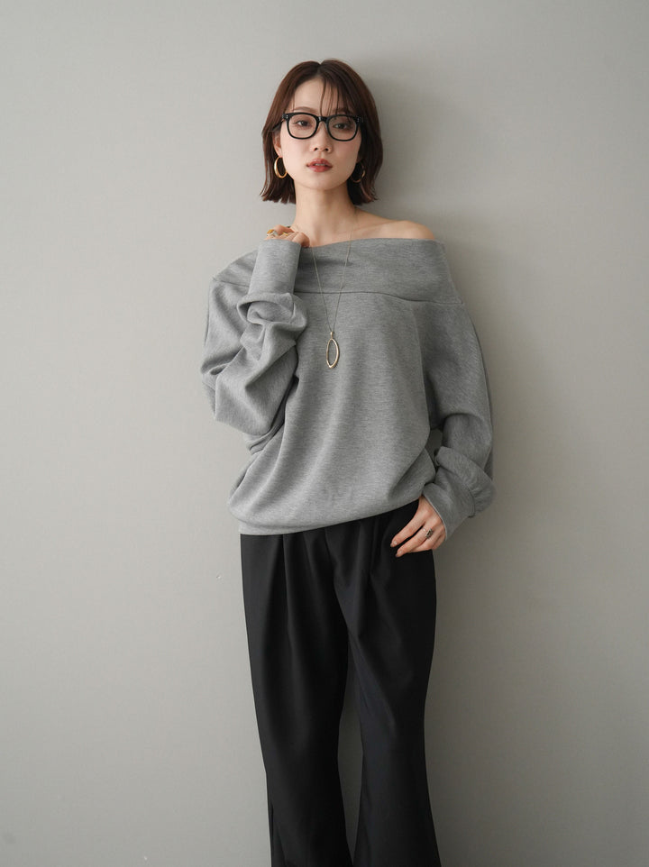 [予約]アシンメトリーオフショルポンチプルオーバー/gray