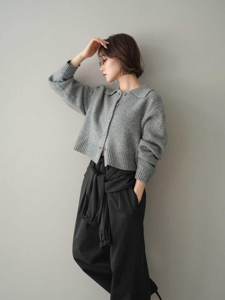 [予約]メランジニット襟付きクロップドカーディガン/gray