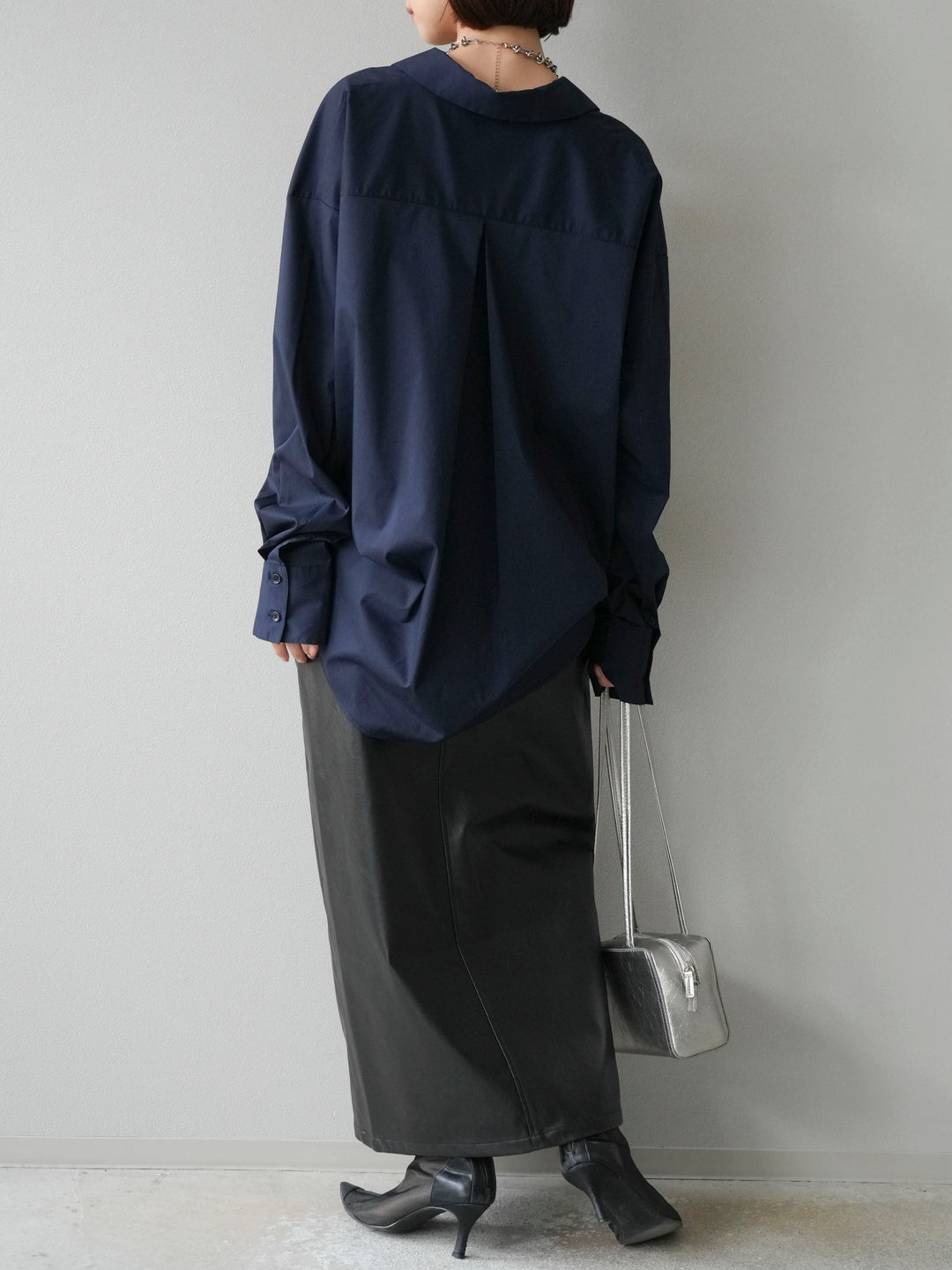 [予約]フェイクレザーフロントスリットスカート/ブラック