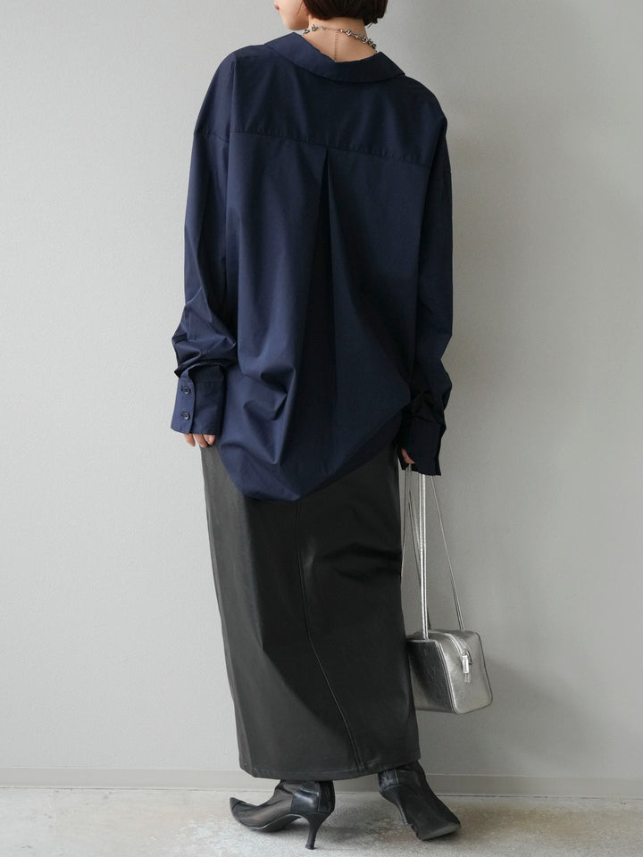 [予約]フェイクレザーフロントスリットスカート/ブラック