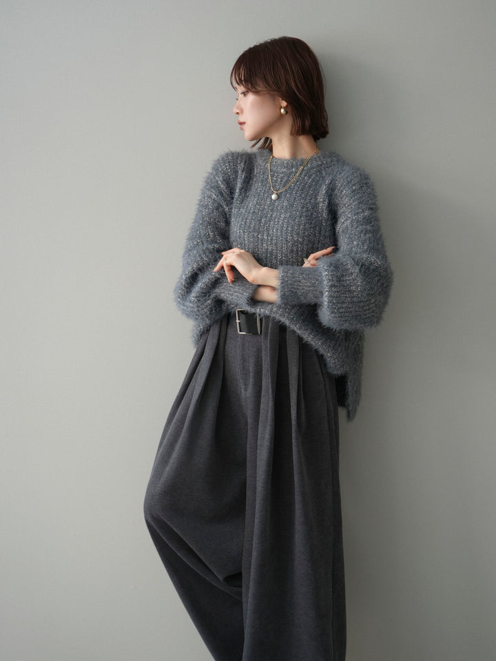 [SET]ボリュームスリーブシャギー MIXニットプルオーバー+選べるアクセセット(2set)