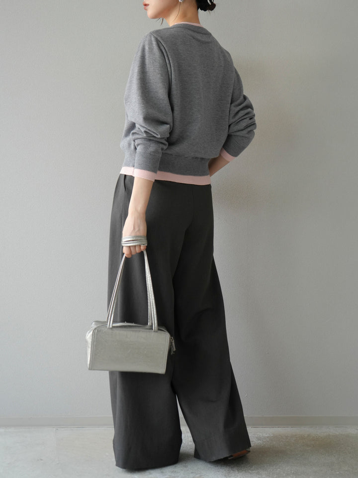 【SET】同色系疊穿開襟衫+雙褶寬褲（2件組）