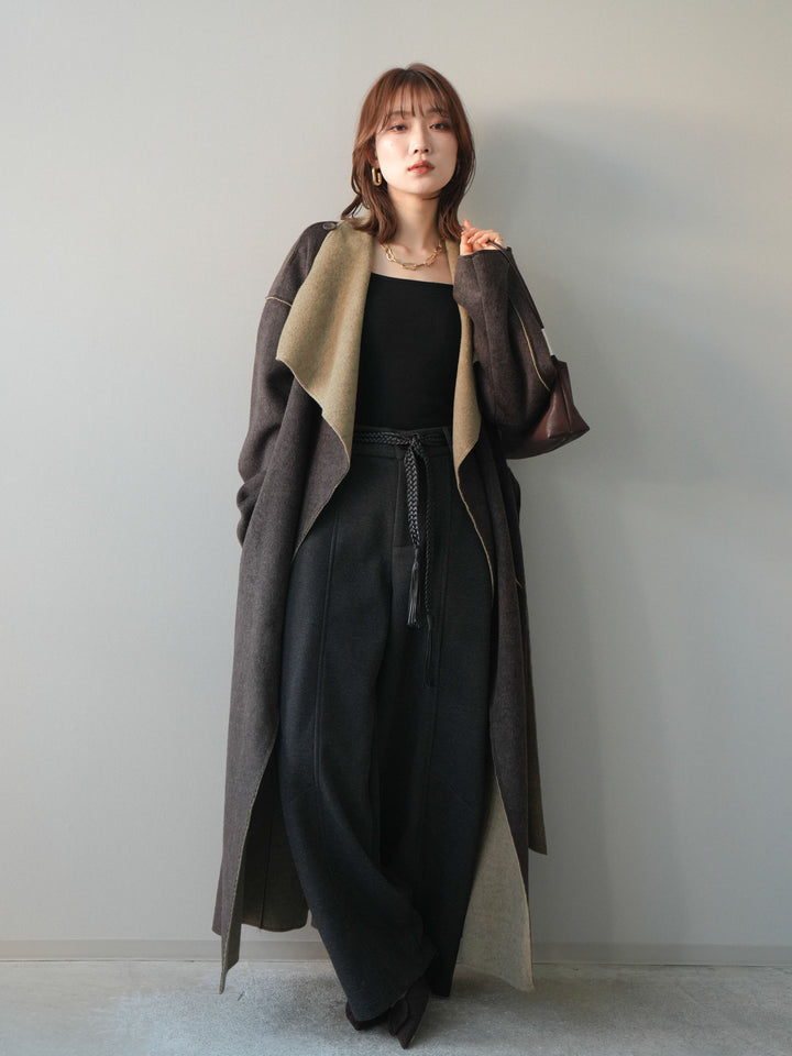 [予約]ベルト付裏起毛センターシームカーブパンツ/charcoal