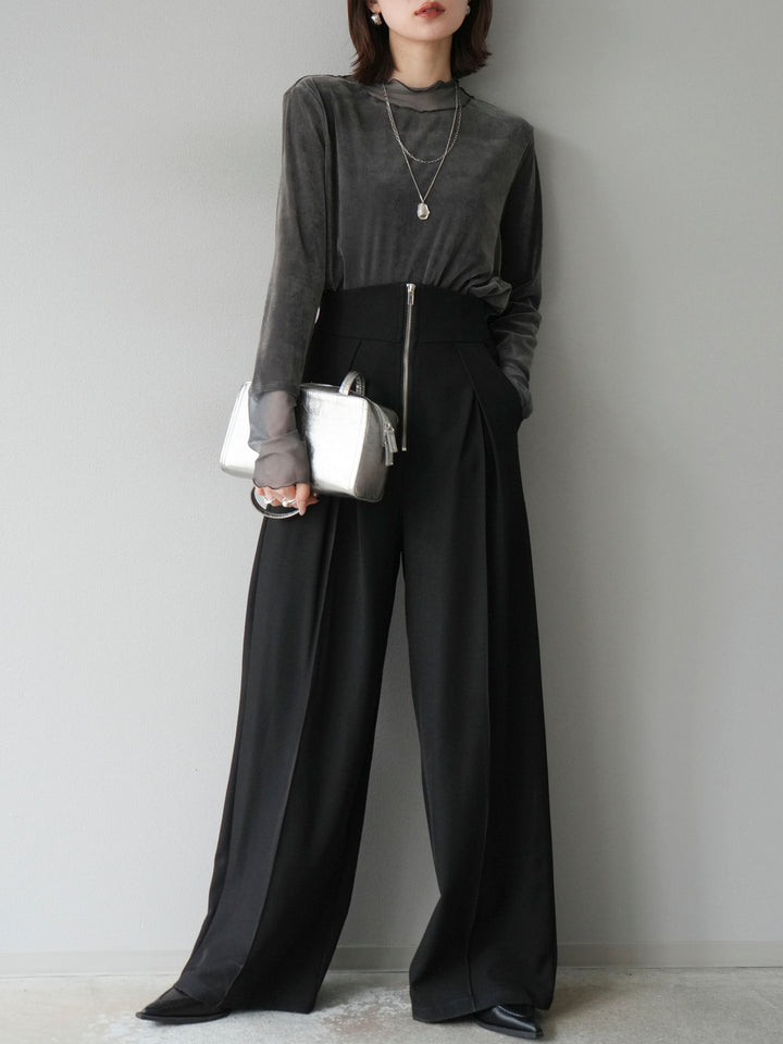 [予約]シアー切替ベロアトップス/チャコール