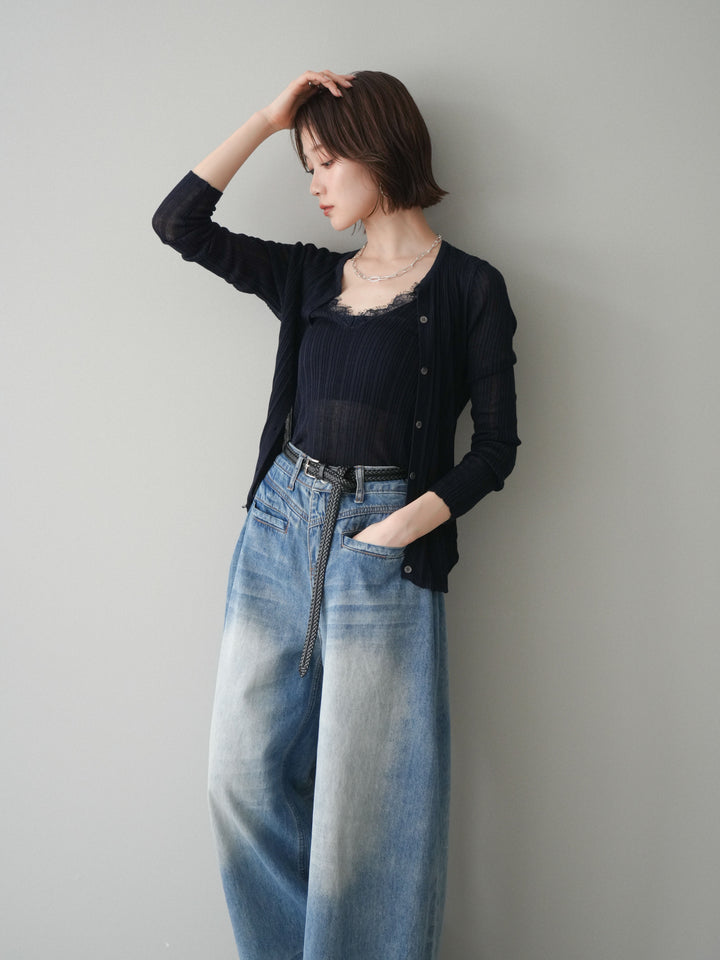 [予約]インナーレースキャミソール＆カーディガンアンサンブル/navy