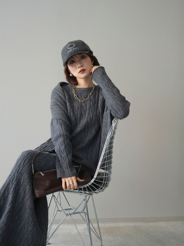 [SET]ストール付ケーブルニットプルオーバー&ロングスカートSET UP+選べるアクセセット(2set)