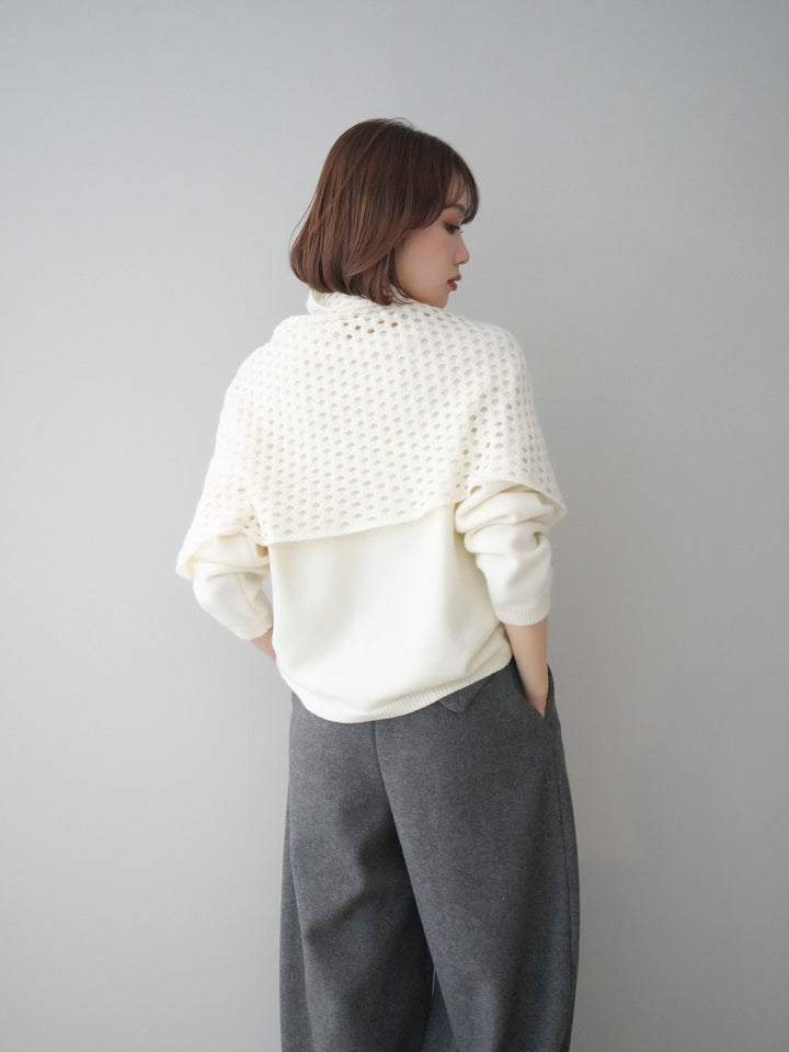 [予約]メッシュケープアンサンブルニットプルオーバー/white