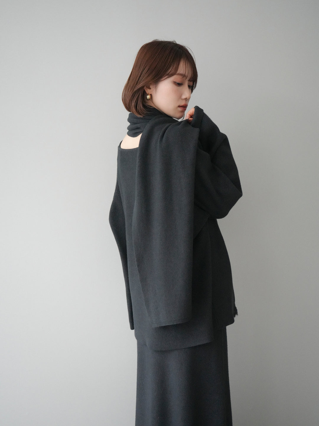 [SET]ストール付キーネックニットSET UP