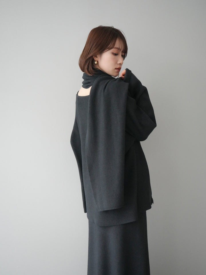 [SET]ストール付キーネックニットSET UP