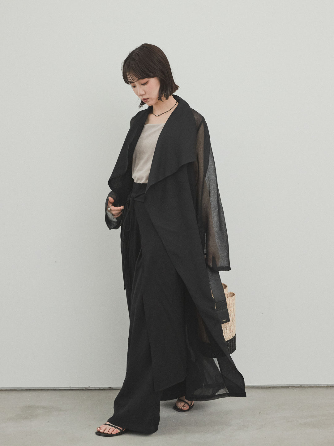 [SET] 方形天鵝絨背心 + 透視長版夾克（2 套）