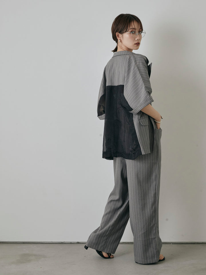 [予約]ヘリンボーンストライプサロペット/チャコール