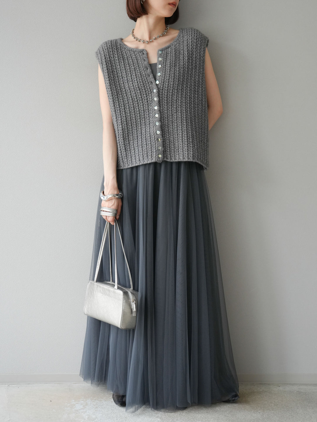 [予約]チュールボリュームスカート/グレー