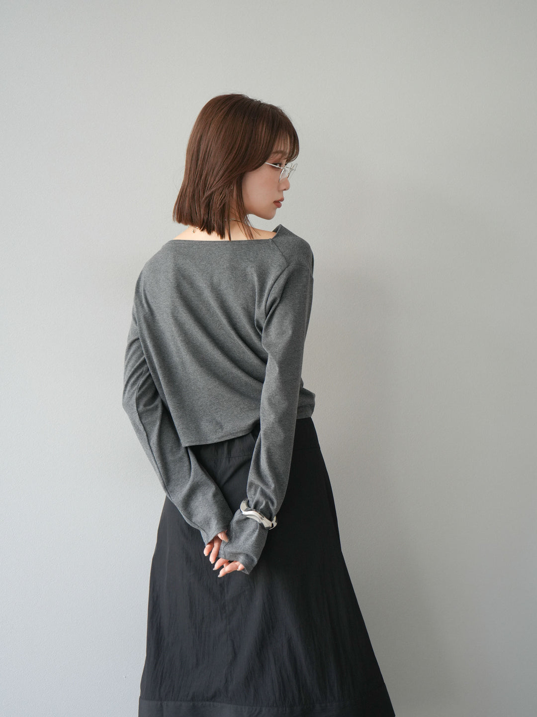 [予約]ドレープデザインカットソー/チャコール