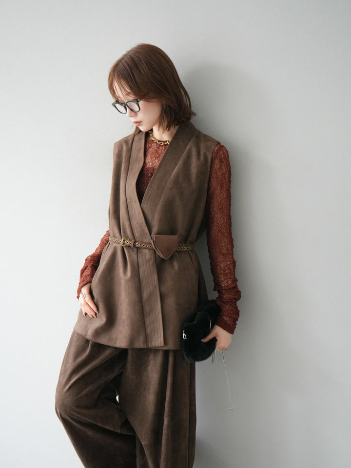 [SET]ポーチベルト付スウェードジレ×パンツSET UP(2set)