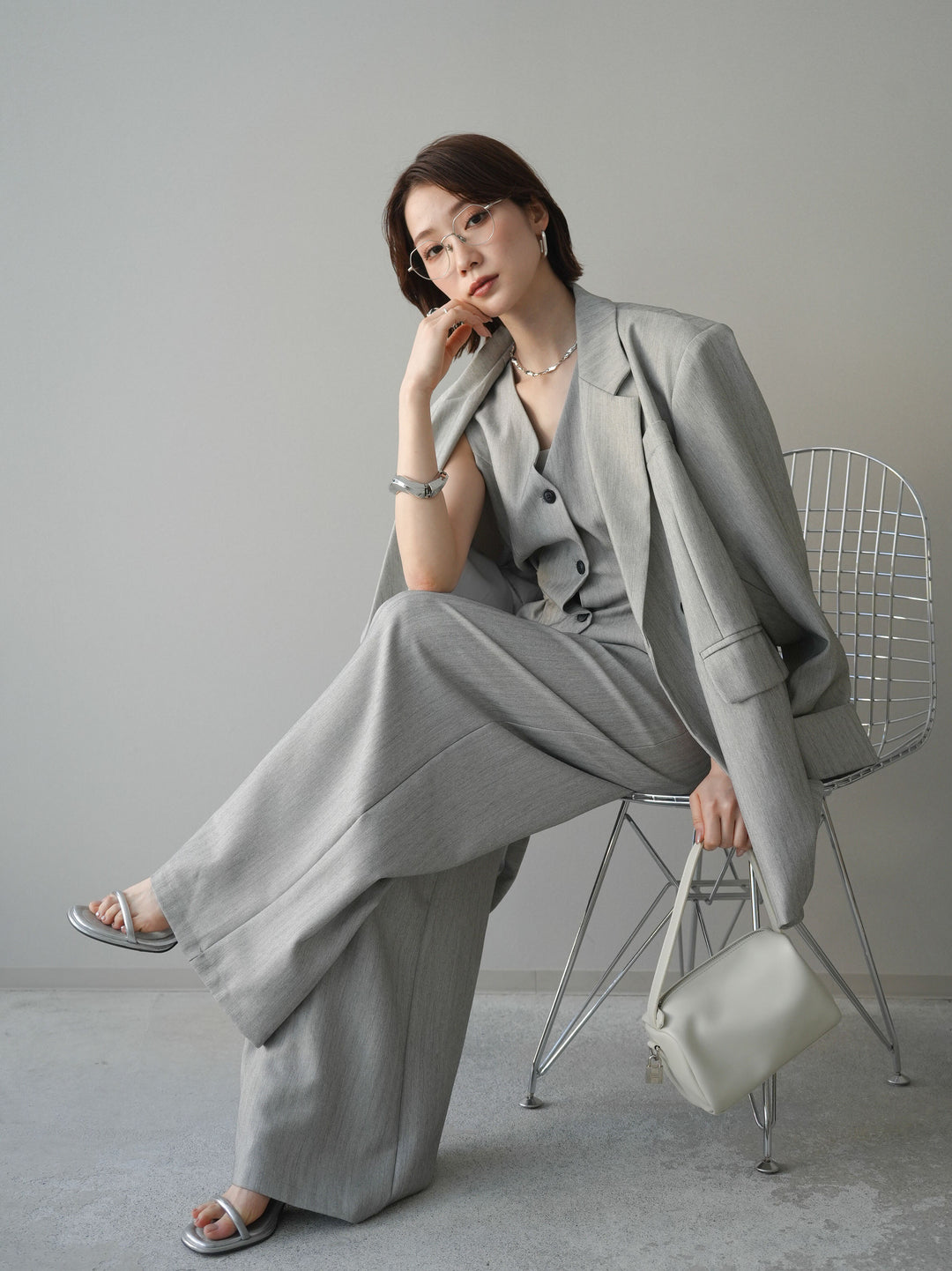 [予約]ダブルボタンヘリンボーンジャケット/lightgray