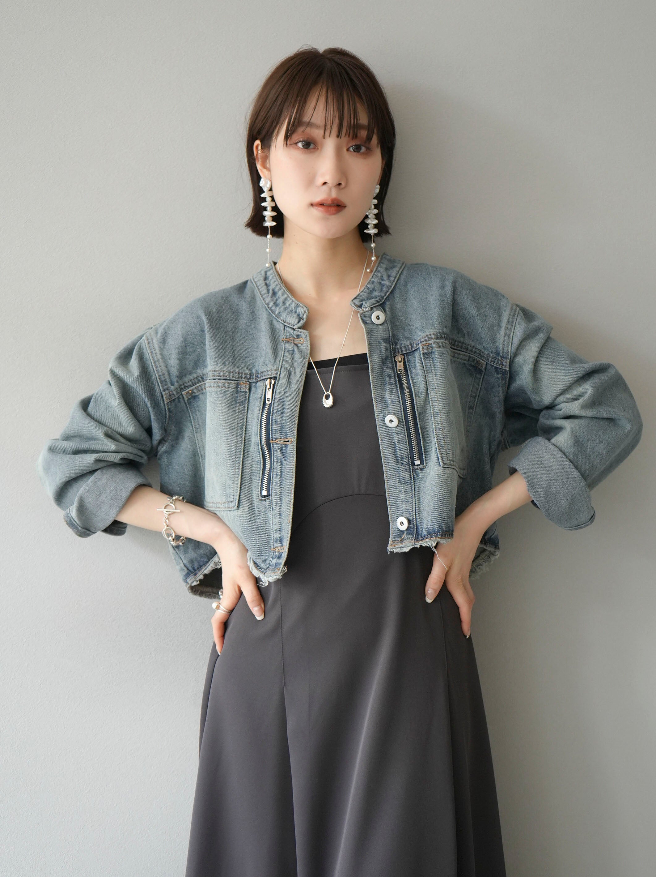 予約]ラウンド切替フレアキャミワンピース/グレー – Lumier