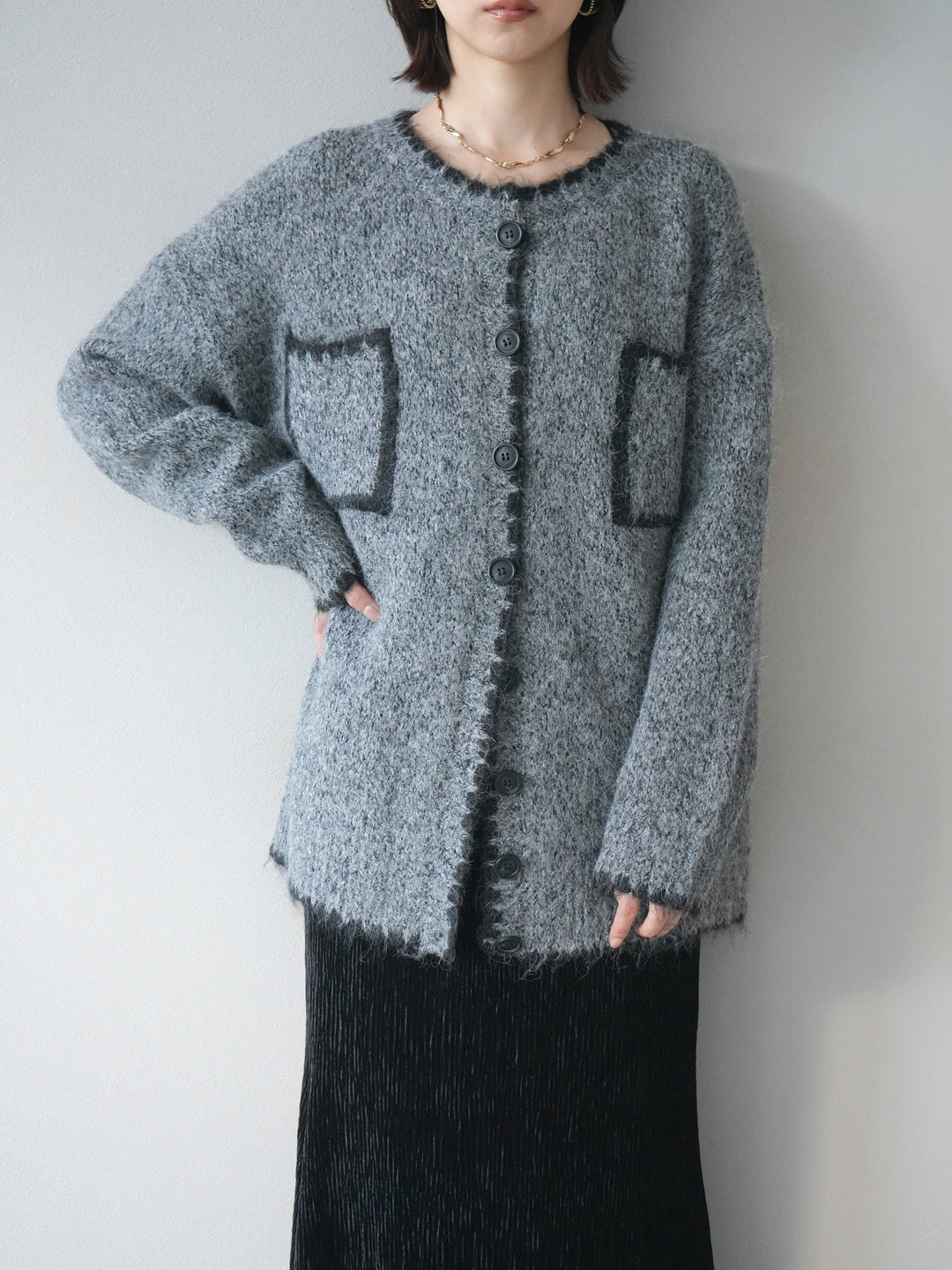 [予約]ハンドステッチニットカーディガン/darkgray