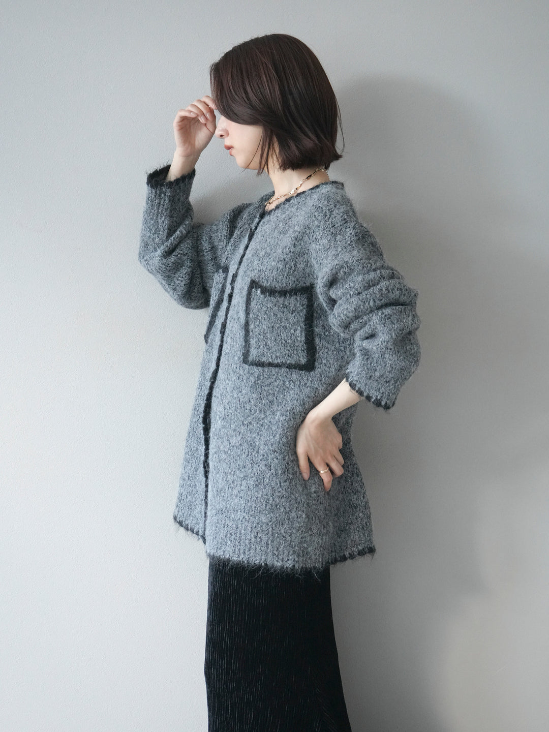 [予約]ハンドステッチニットカーディガン/darkgray