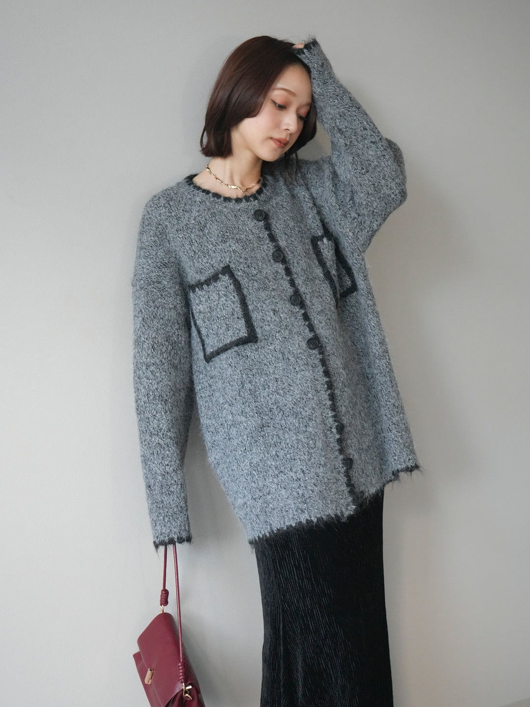 [予約]ハンドステッチニットカーディガン/darkgray