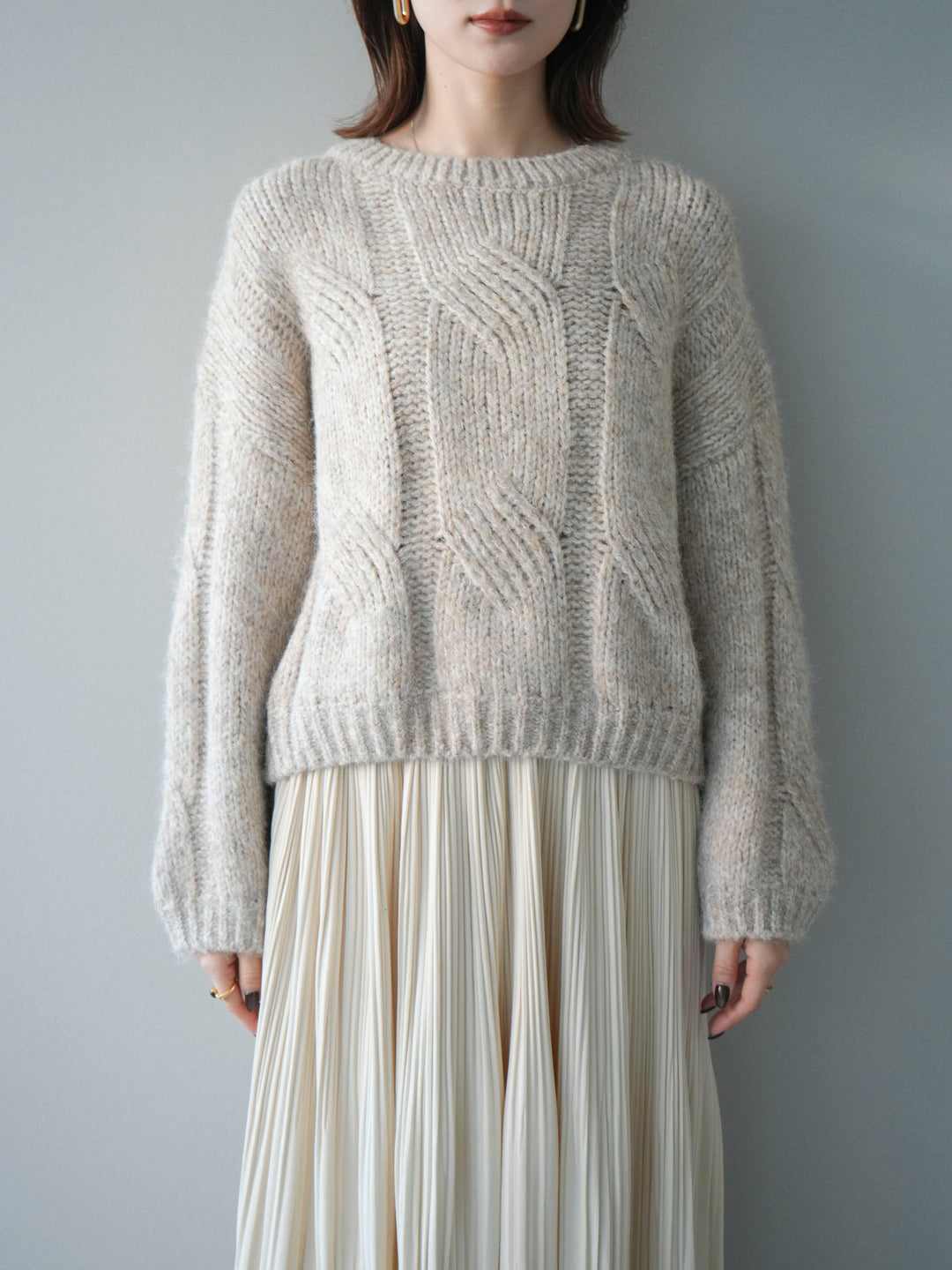 [予約]ワイドケーブルミックスニットプルオーバー/ivory