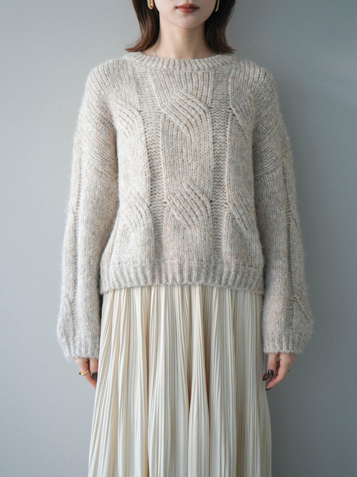 [予約]ワイドケーブルミックスニットプルオーバー/ivory