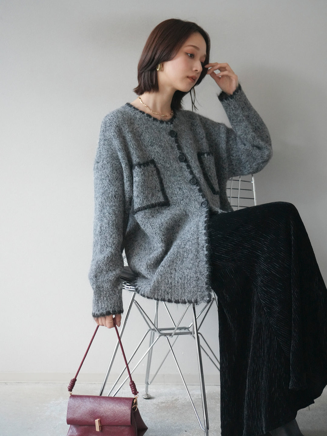 [予約]ハンドステッチニットカーディガン/darkgray