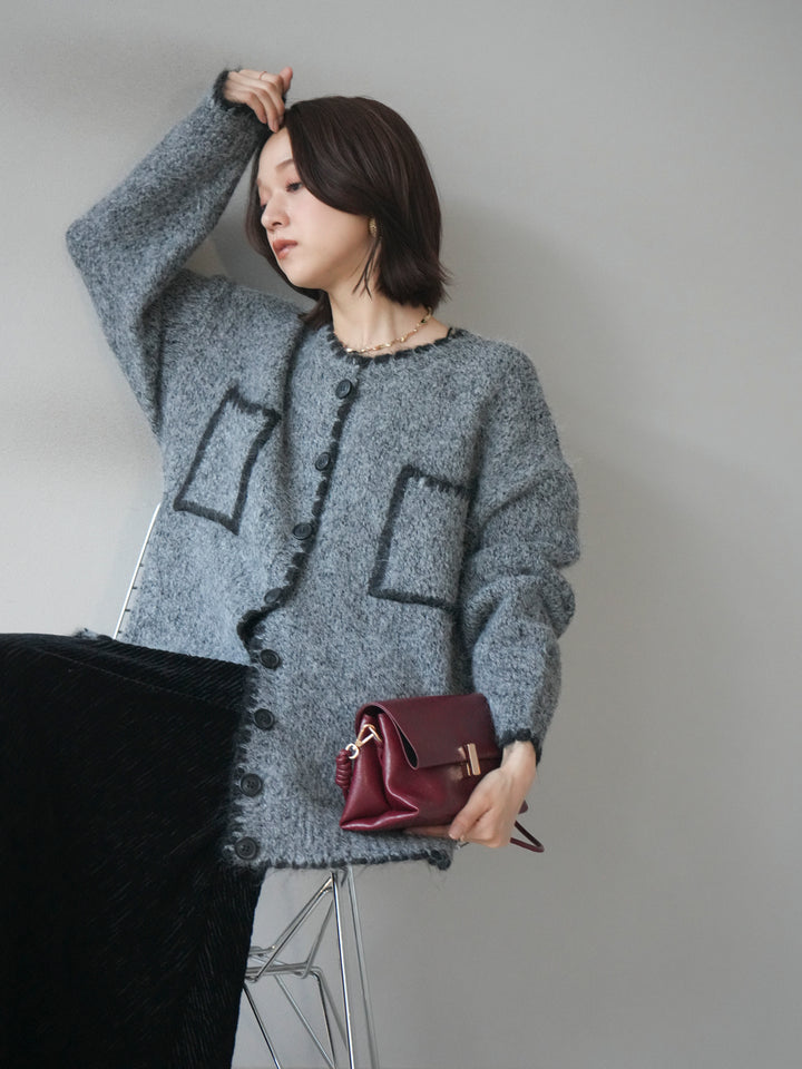 [予約]ハンドステッチニットカーディガン/darkgray