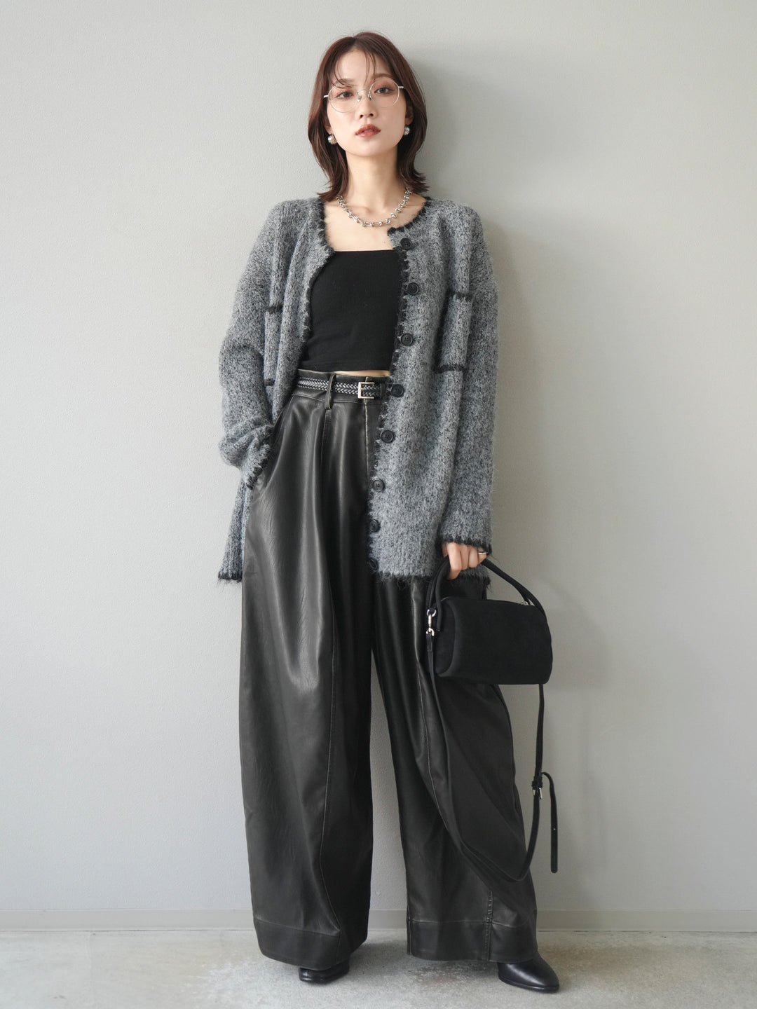 [予約]ハンドステッチニットカーディガン/darkgray