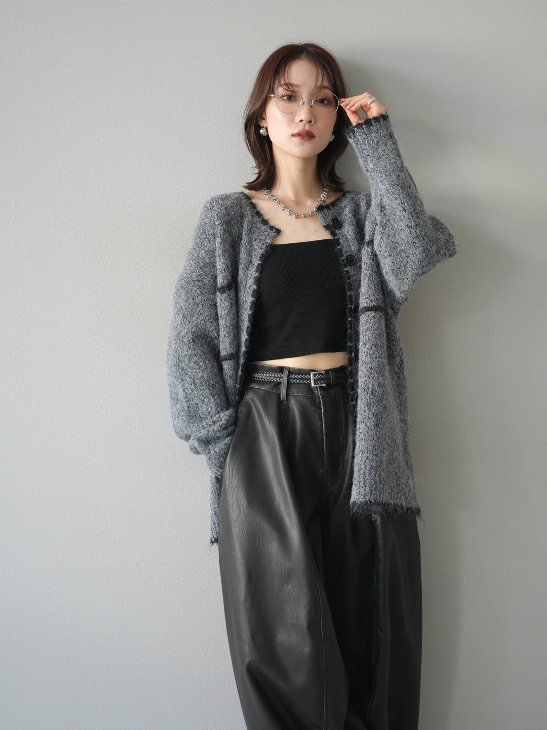 [予約]ハンドステッチニットカーディガン/darkgray