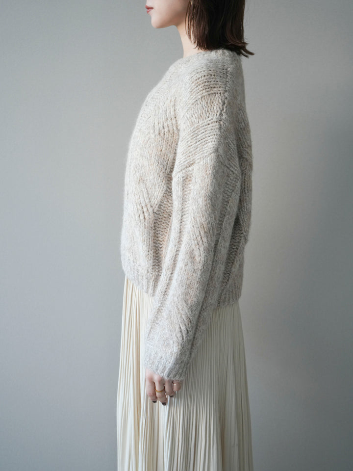 [予約]ワイドケーブルミックスニットプルオーバー/ivory