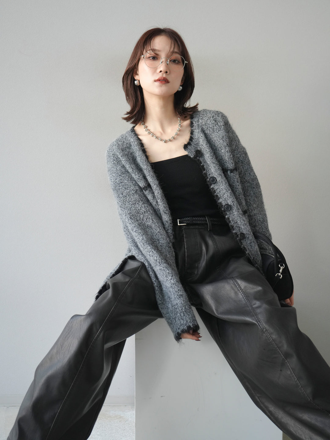 [予約]ハンドステッチニットカーディガン/darkgray