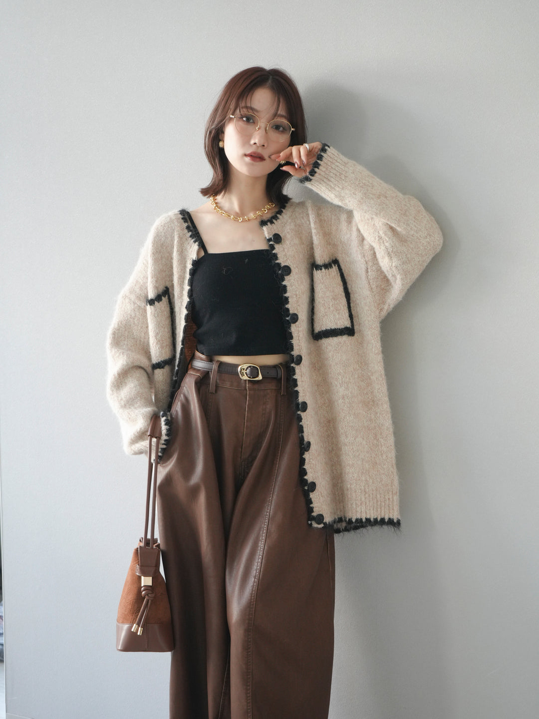 [予約]ハンドステッチニットカーディガン/beige