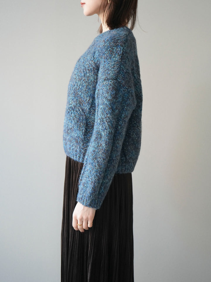 [予約]ワイドケーブルミックスニットプルオーバー/blue