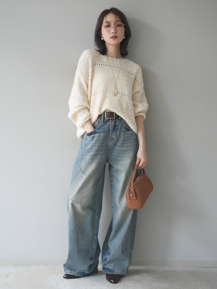 [予約]ラメ糸ループヤーンニットプルオーバー/ivory