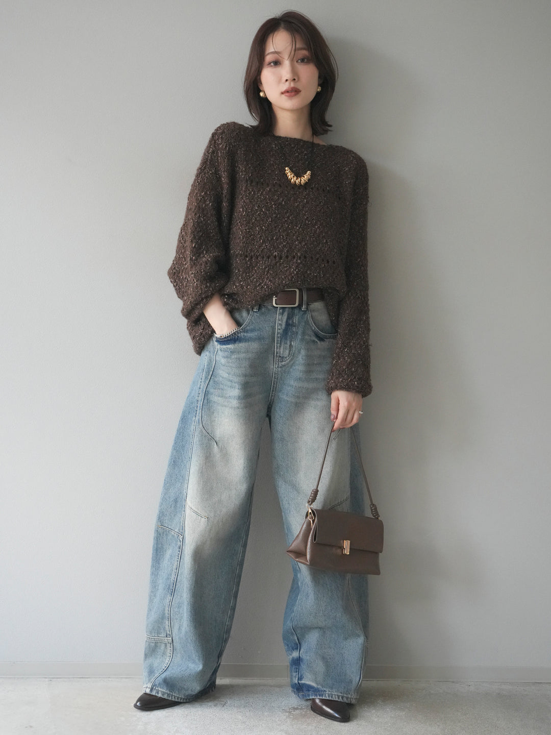 [予約]ラメ糸ループヤーンニットプルオーバー/brown