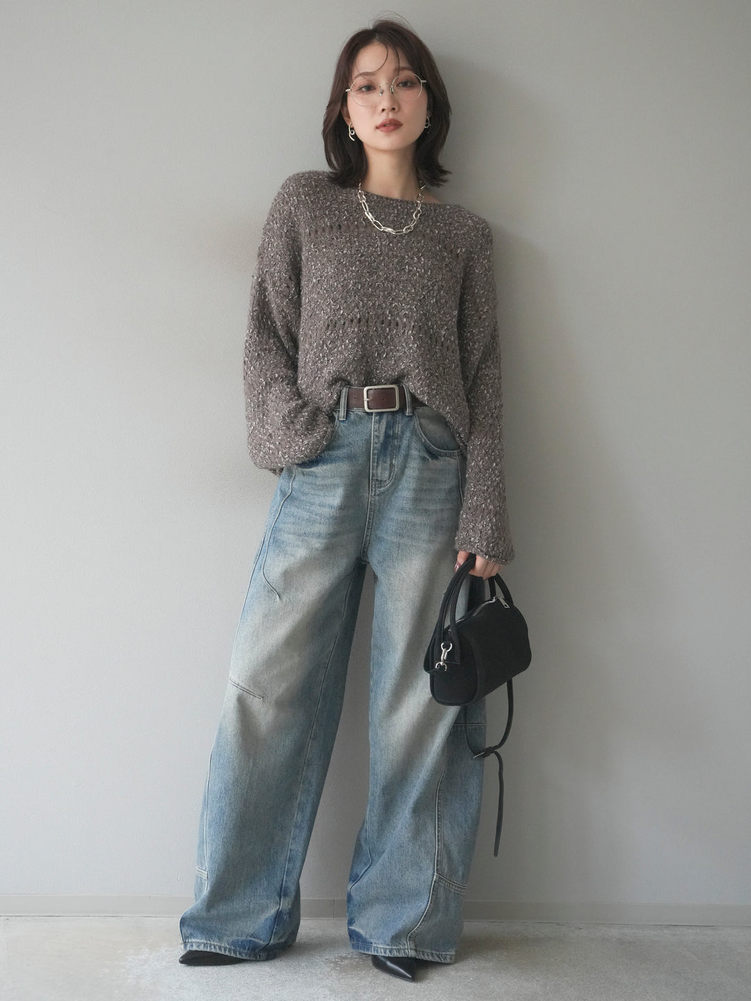 [予約]ラメ糸ループヤーンニットプルオーバー/charcoal