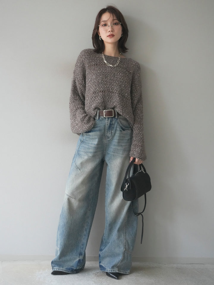 [予約]ラメ糸ループヤーンニットプルオーバー/charcoal