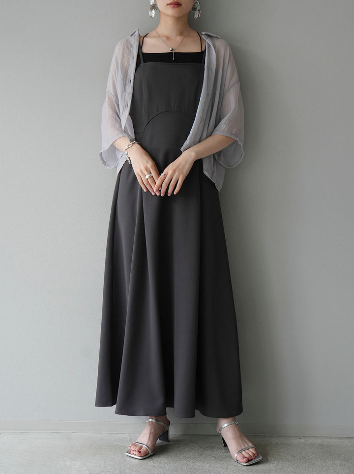 [Pre-order] Round-cut flared camisole dress/gray