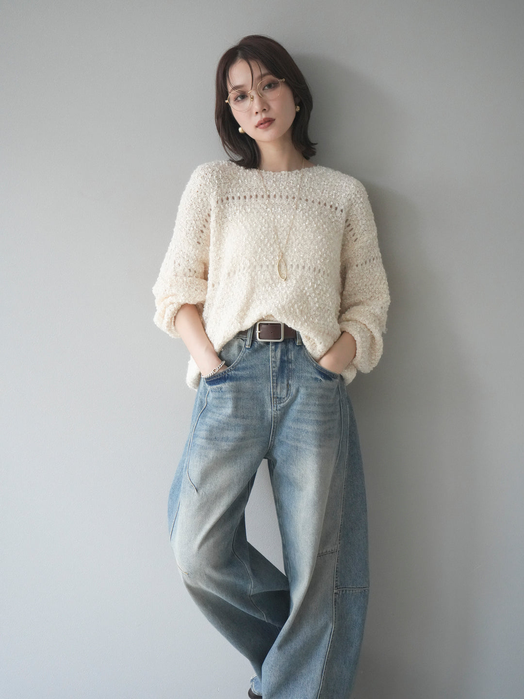 [予約]ラメ糸ループヤーンニットプルオーバー/ivory