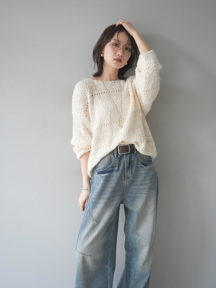[予約]ラメ糸ループヤーンニットプルオーバー/ivory