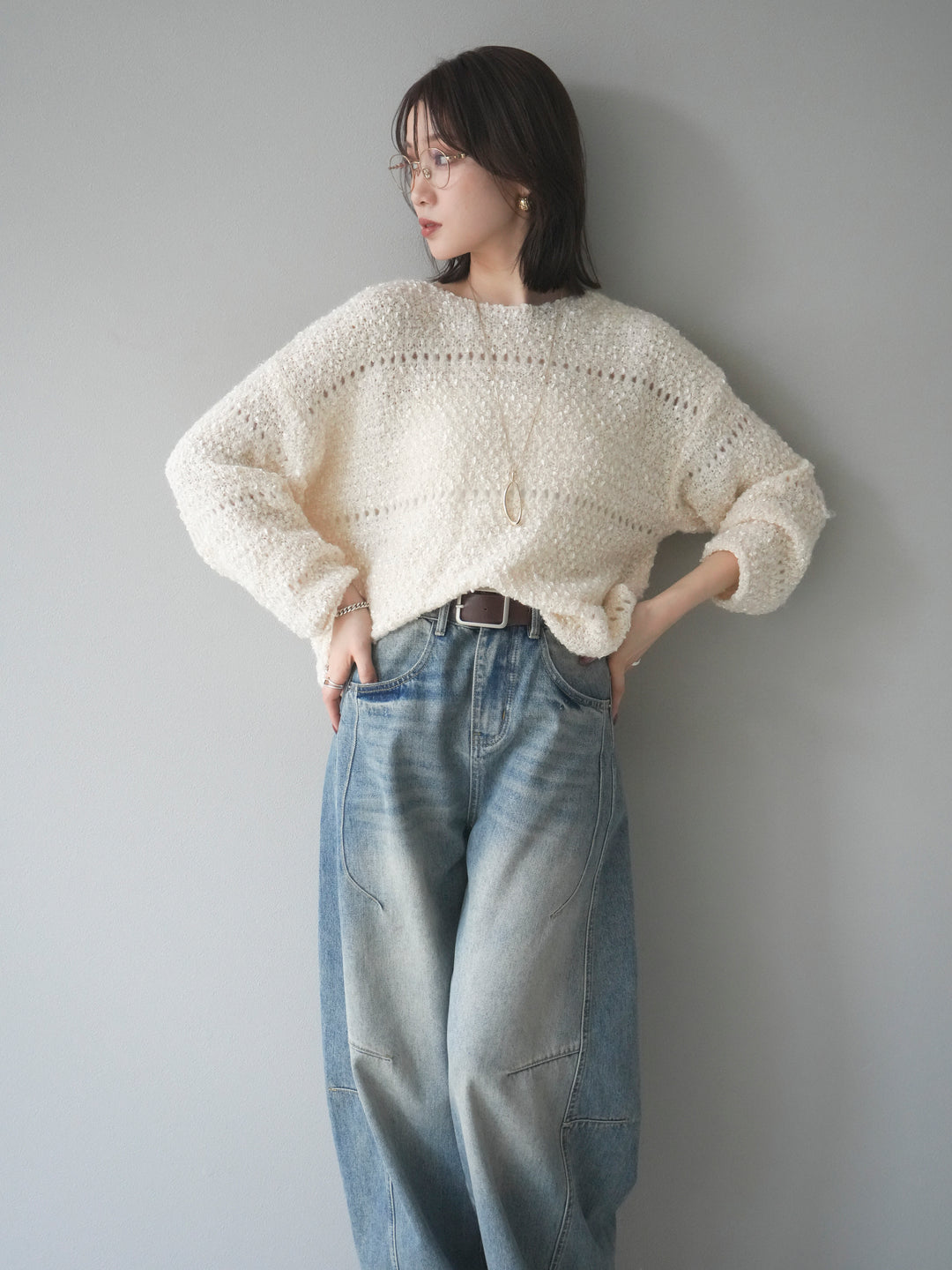 [予約]ラメ糸ループヤーンニットプルオーバー/ivory