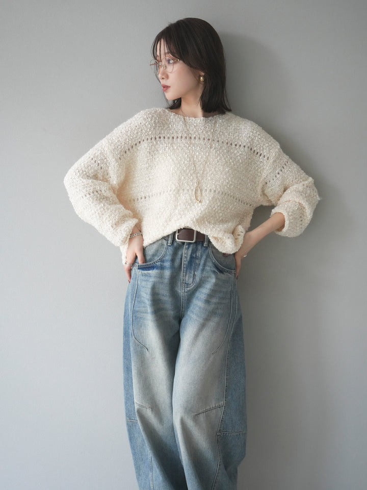 [予約]ラメ糸ループヤーンニットプルオーバー/ivory